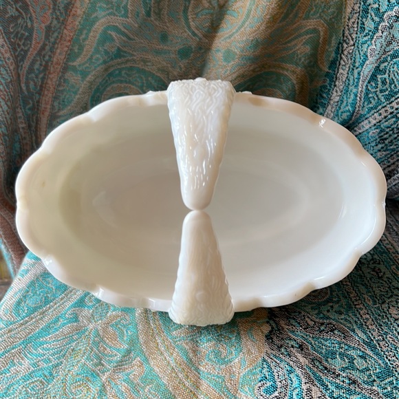 Vintage Milk Glass basket design dish - Picture 2 of 4